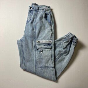 Hot Topic, light wash denim cargo jogger pants, size S